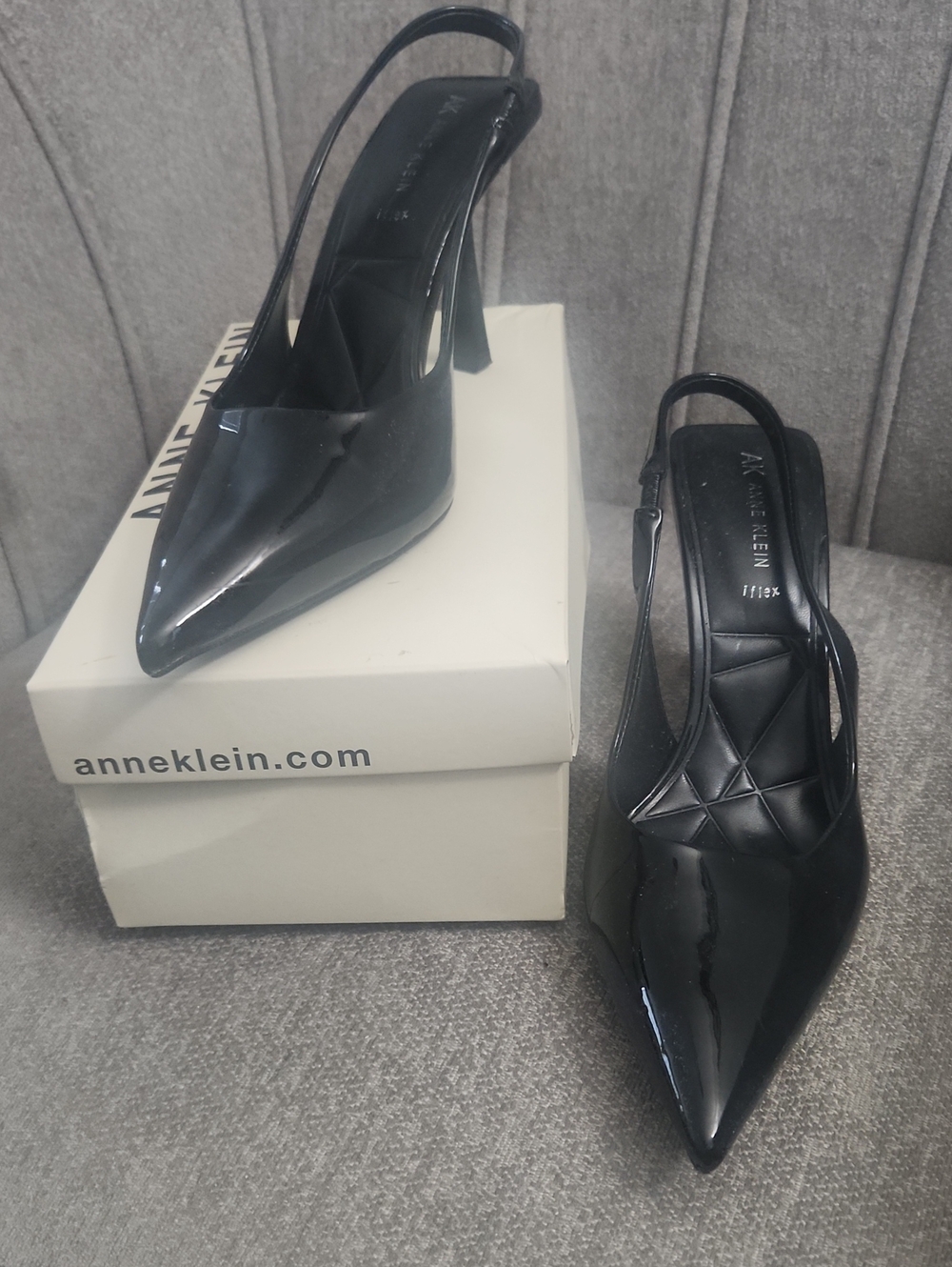 Anne Klein Black Patent Slingback Pointed Pumps
